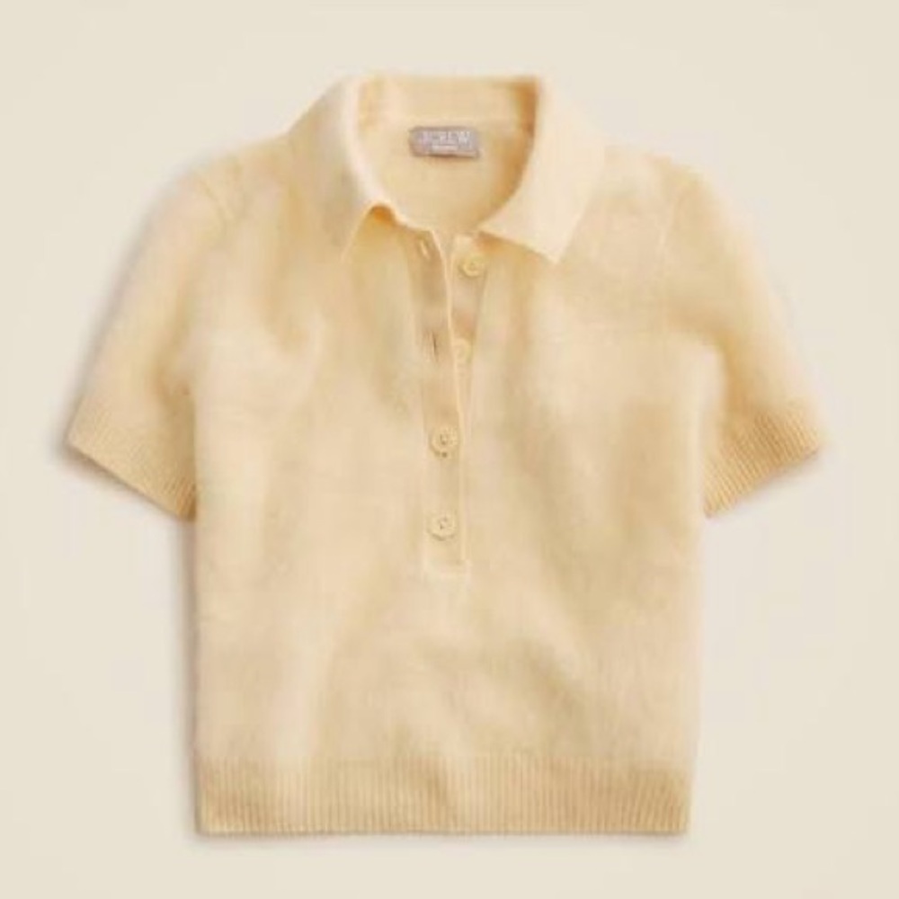 JCrew Brushed Cashmere Polo Sweater in Butter Yellow. Size XS
